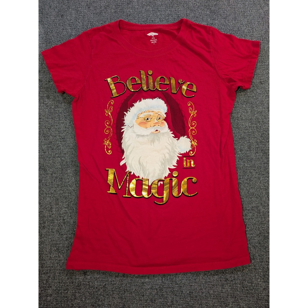 Holiday Time Santa Graphic T-Shirt Women Medium
